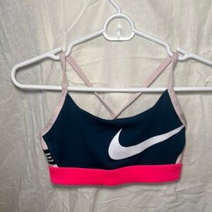 Nike Blue and Pink Sports Bra with Cross-Back Design